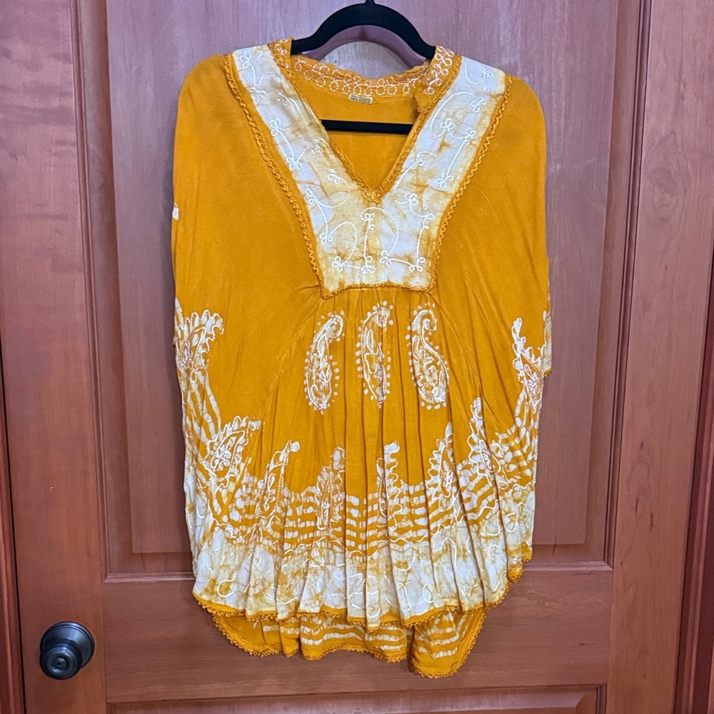 Embroidered V-Neck Mustard Yellow Tunic Top